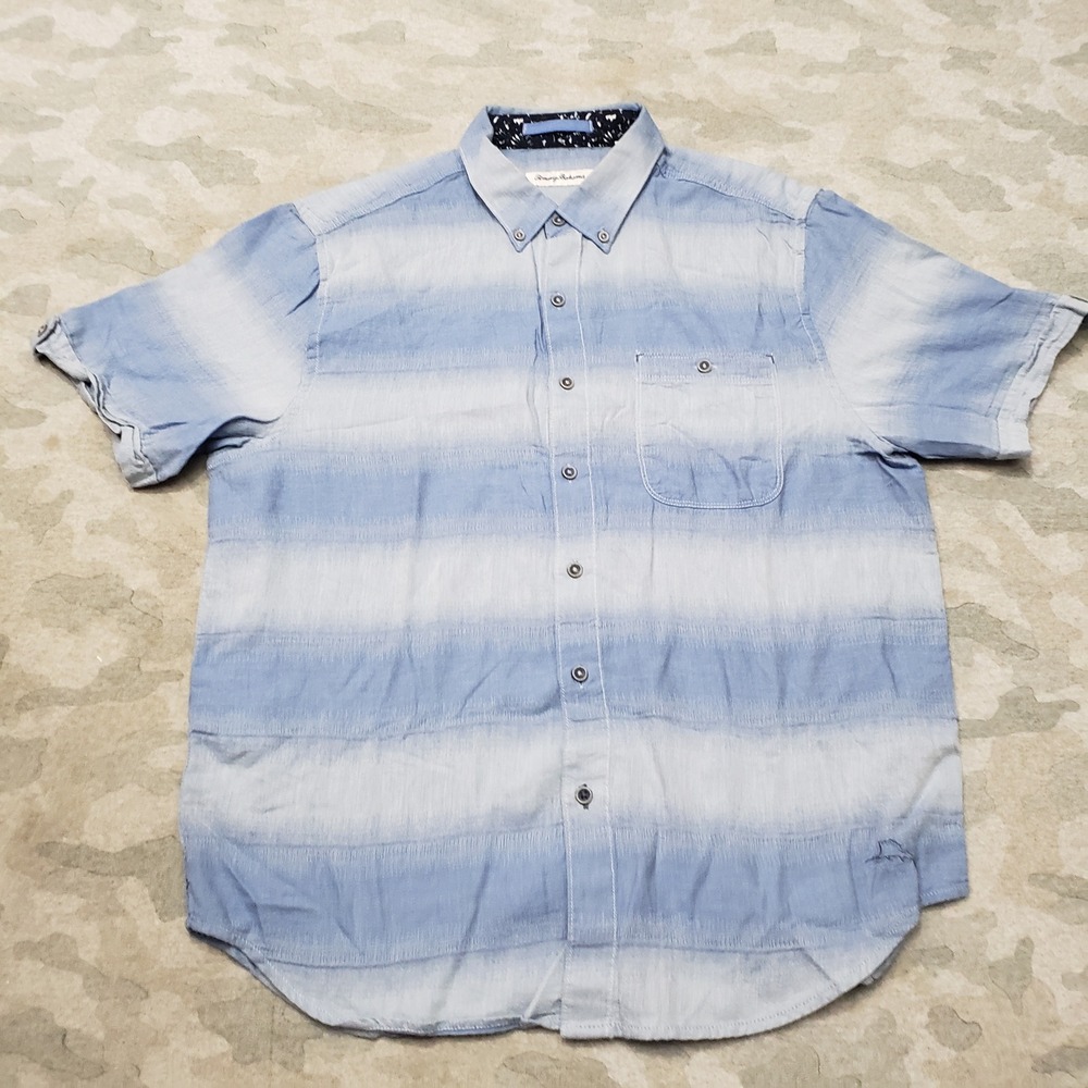 Tommy Bahama Shirt Mens Medium Blue Ombre Stripe Short Sleeve Button-Up